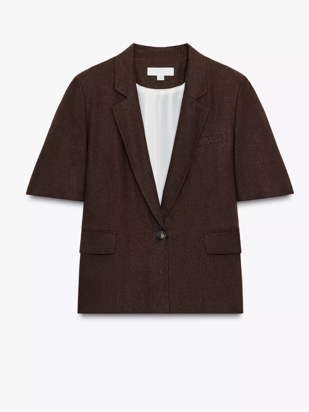 Zara Short-Sleeve Linen Blazer Jacket in Dark Brown - Picture 6 of 11